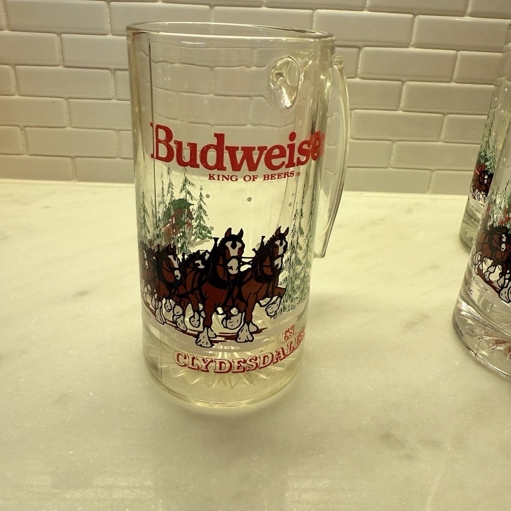 Vtg 1989 Anheuser Busch Budweiser Clydesdales Beer Mugs 4pc 12oz Holiday Stein - Picture 2 of 10